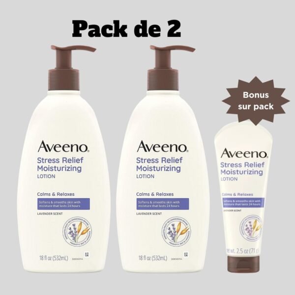 Aveeno Stress Relief Moisturizing, Lotion hydratante pour le corps anti-stress avec huiles essentielles de lavande, d'avoine naturelle, Pack de 2, 532 mL