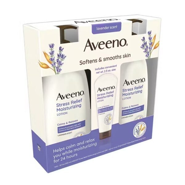 Aveeno Stress Relief Moisturizing, Lotion hydratante pour le corps anti-stress avec huiles essentielles de lavande, d'avoine naturelle, Pack de 2, 532 mL – Image 4