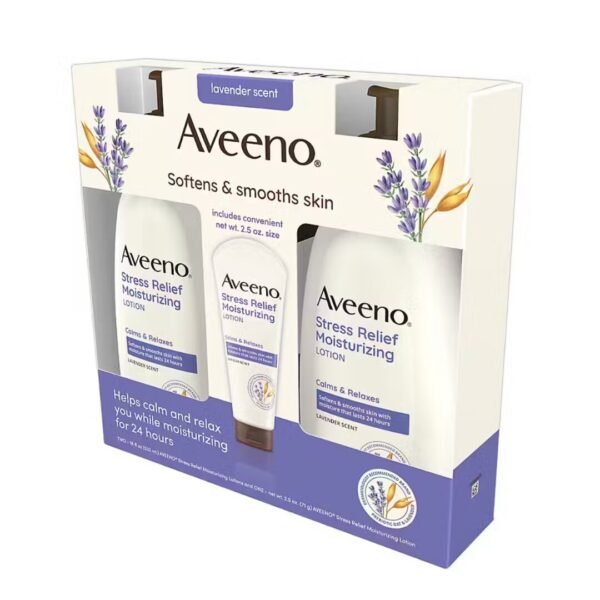 Aveeno Stress Relief Moisturizing, Lotion hydratante pour le corps anti-stress avec huiles essentielles de lavande, d'avoine naturelle, Pack de 2, 532 mL – Image 5
