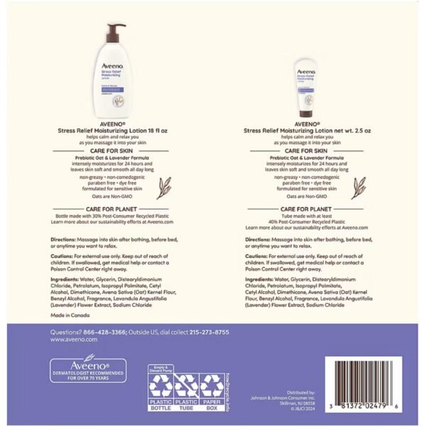 Aveeno Stress Relief Moisturizing, Lotion hydratante pour le corps anti-stress avec huiles essentielles de lavande, d'avoine naturelle, Pack de 2, 532 mL – Image 6