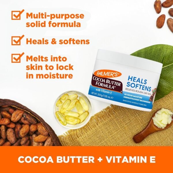 Palmer's Crème solide au beurre de cacao et à la vitamine E, hydratante pour le corps, pour peau extrêmement sèche, adoucissante et apaisante, 270 g – Image 3