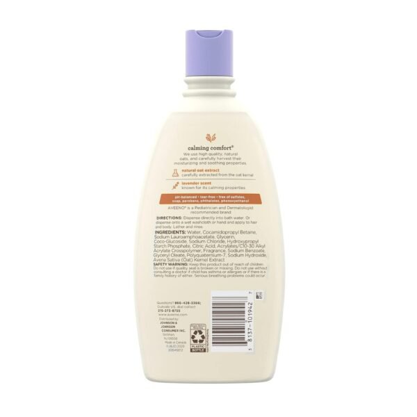 AVEENO BABY Calming Comfort Bath,  Bain apaisant et confortable avec parfums relaxants de lavande et de vanille, hypoallergénique et sans larmes, sans paraben ni phtalate, 532 mL – Image 2