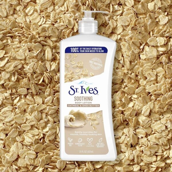 St. Ives Lotion apaisante pour les mains et le corps, hydratante pour peau sèche à base d'avoine, de beurre de karité et d'hydratants 100 % naturels,  621 mL – Image 3
