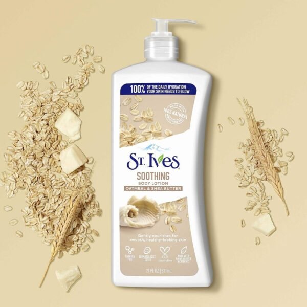 St. Ives Lotion apaisante pour les mains et le corps, hydratante pour peau sèche à base d'avoine, de beurre de karité et d'hydratants 100 % naturels,  621 mL – Image 4