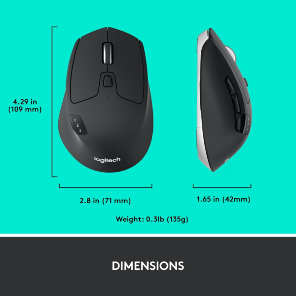 Logitech M720 Triathlon – Souris Sans Fil Multi-Dispositif, Bluetooth & USB, 6 Boutons Programmables – Noire – Image 2