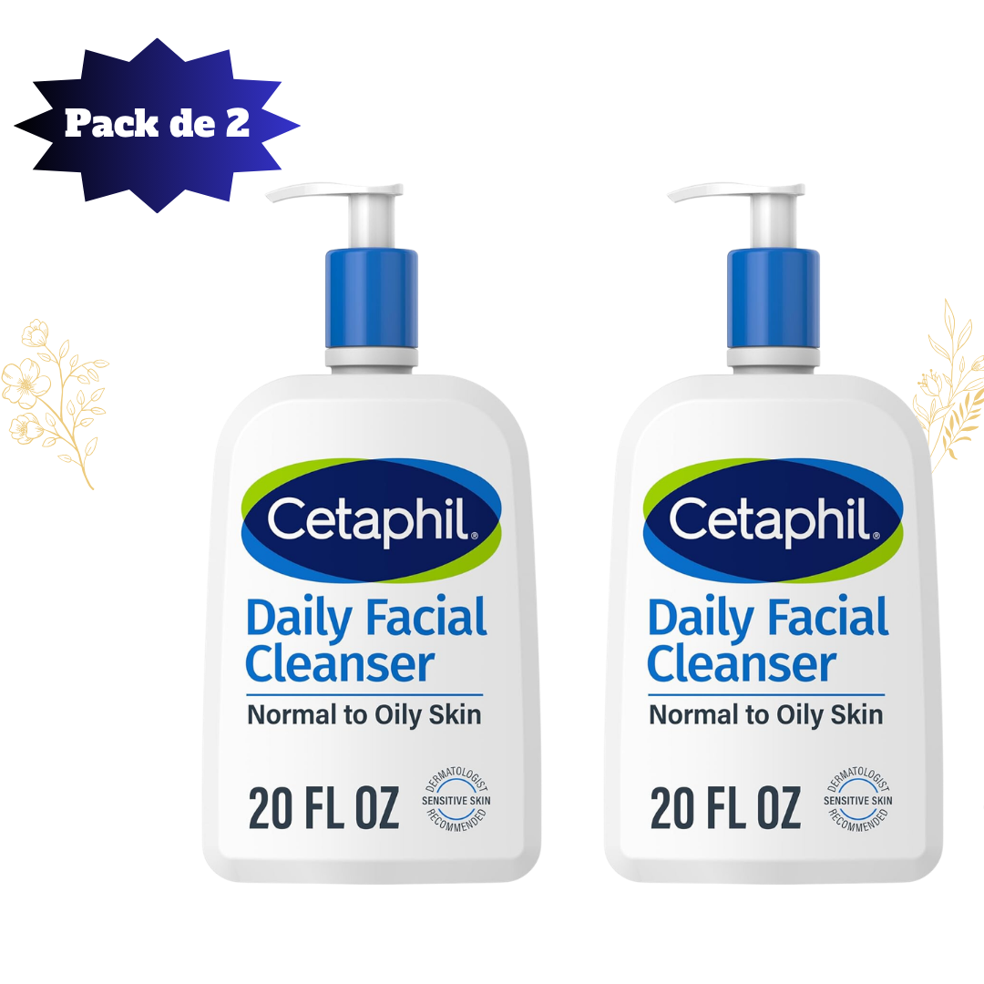 Cetaphil Nettoyant visage, pour peaux sensibles, mixtes à grasses, à base de glycérine, 591 mL, Pack de 2