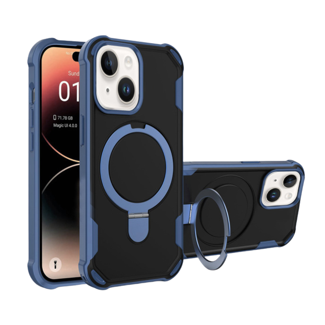 Coque De Protection Magnétique avec Anneau-support pour iPhone14 , Bleu Marine