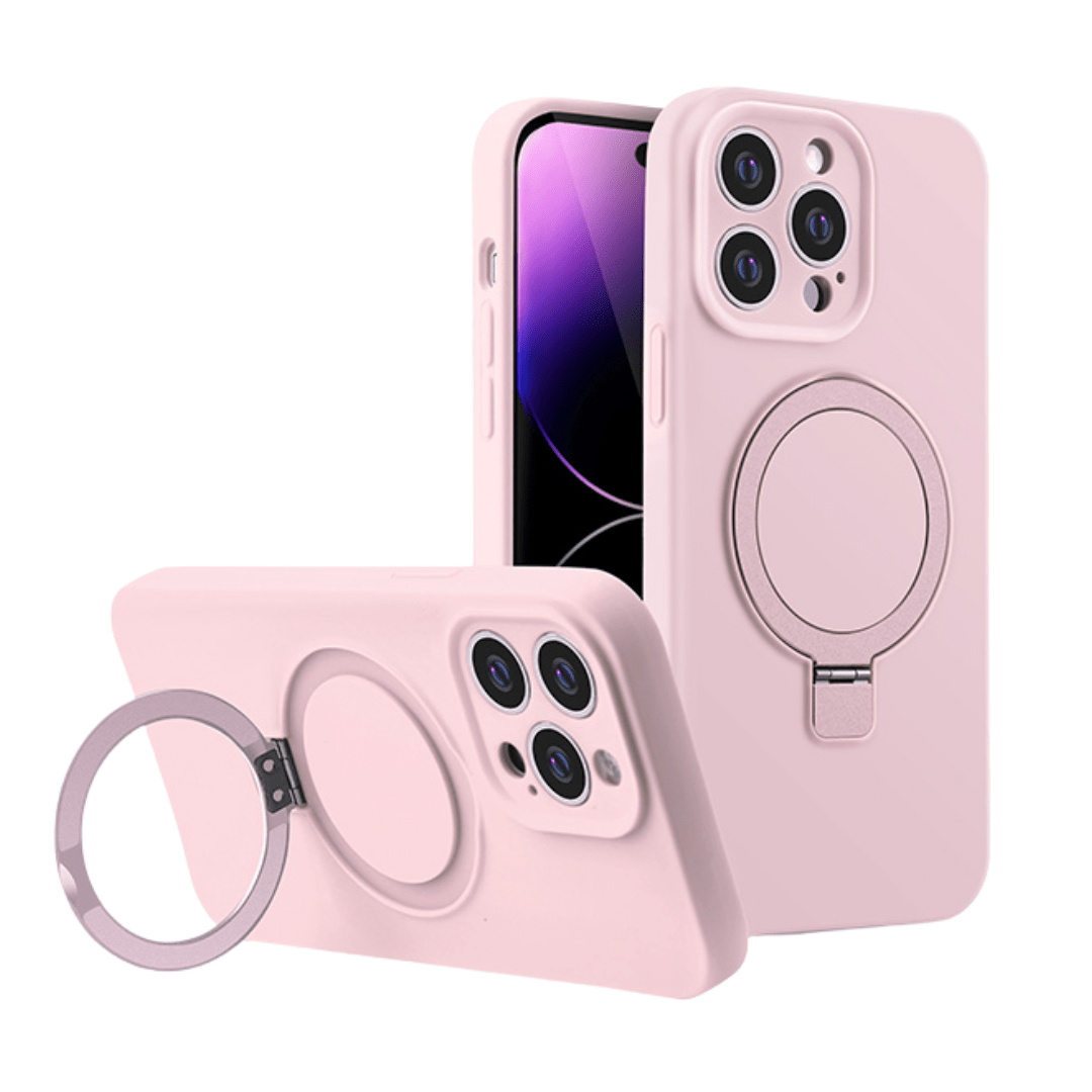 Coque Magnétique en Silicone avec Anneau-support pour iPhone 14 Pro Max , Rose Claire