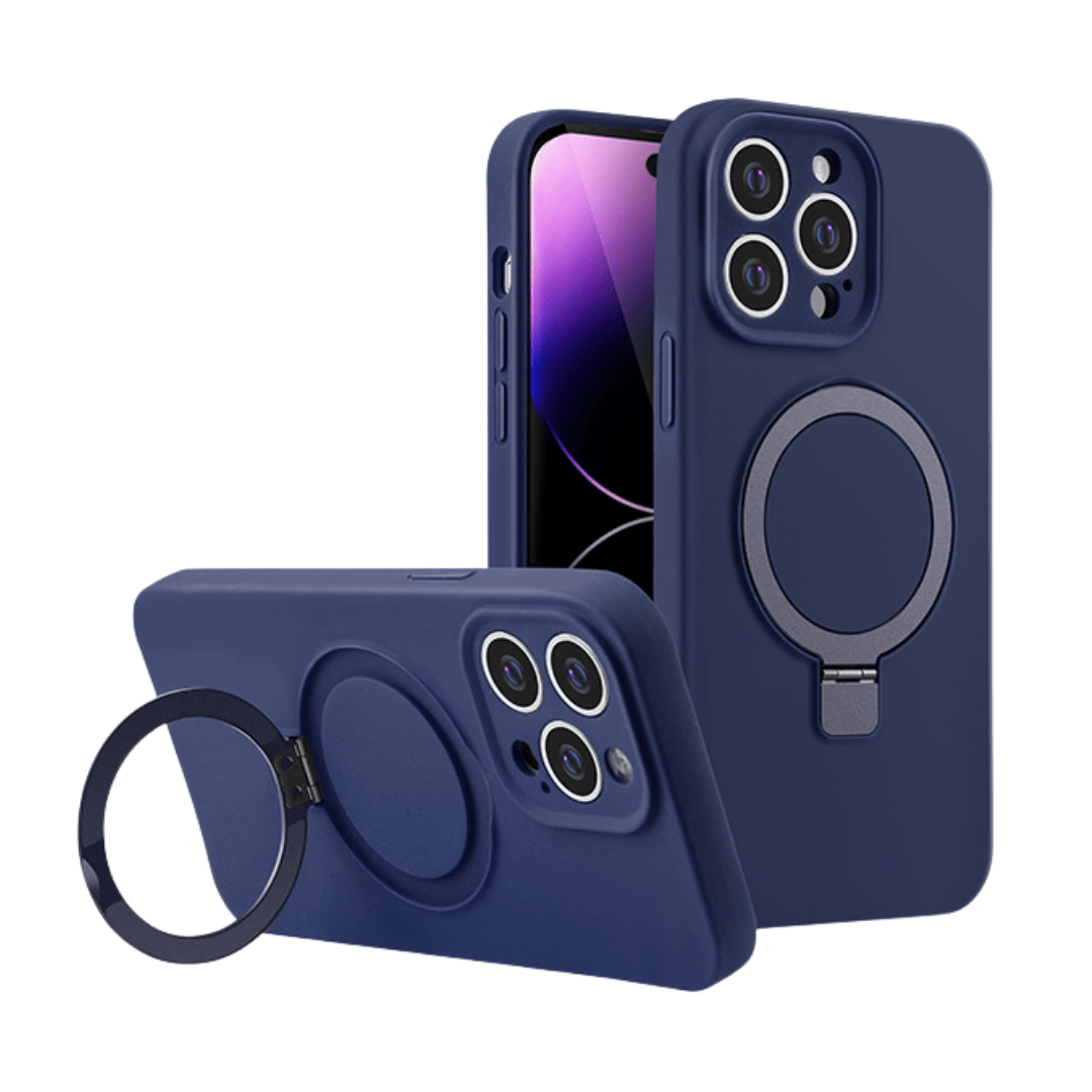 Coque Magnétique en Silicone avec Anneau-support pour iPhone 14 Pro Max , Bleu Marine